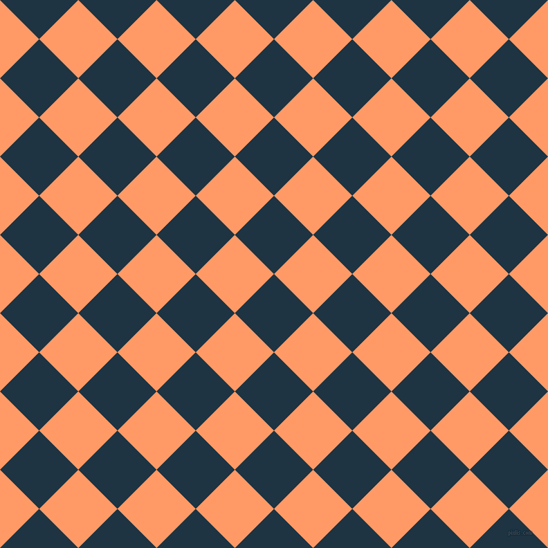 45/135 degree angle diagonal checkered chequered squares checker pattern checkers background, 80 pixel square size, , Blue Whale and Atomic Tangerine checkers chequered checkered squares seamless tileable