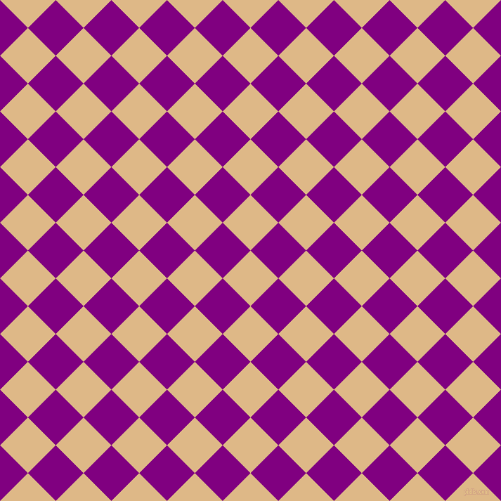 45/135 degree angle diagonal checkered chequered squares checker pattern checkers background, 56 pixel squares size, , Burly Wood and Purple checkers chequered checkered squares seamless tileable