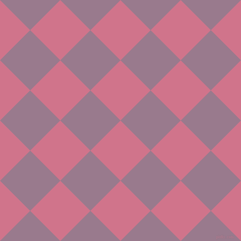 45/135 degree angle diagonal checkered chequered squares checker pattern checkers background, 85 pixel square size, , Charm and Mountbatten Pink checkers chequered checkered squares seamless tileable