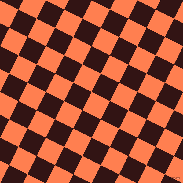 63/153 degree angle diagonal checkered chequered squares checker pattern checkers background, 67 pixel square size, , Coral and Seal Brown checkers chequered checkered squares seamless tileable
