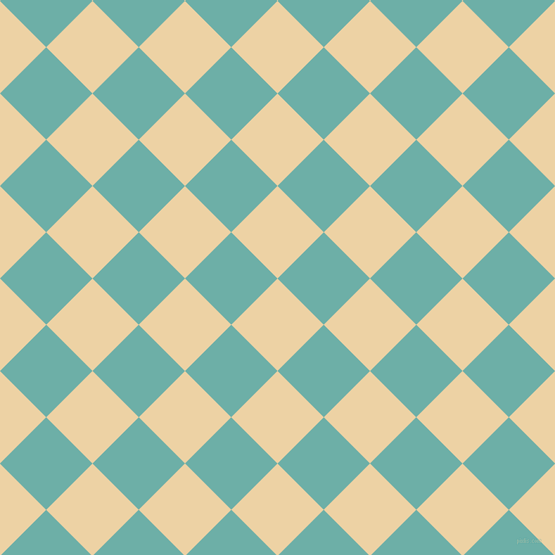 45/135 degree angle diagonal checkered chequered squares checker pattern checkers background, 93 pixel squares size, , Dairy Cream and Tradewind checkers chequered checkered squares seamless tileable