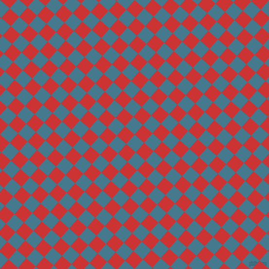 49/139 degree angle diagonal checkered chequered squares checker pattern checkers background, 26 pixel square size, Jelly Bean and Persian Red checkers chequered checkered squares seamless tileable