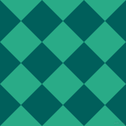 45/135 degree angle diagonal checkered chequered squares checker pattern checkers background, 98 pixel squares size, , Jungle Green and Mosque checkers chequered checkered squares seamless tileable