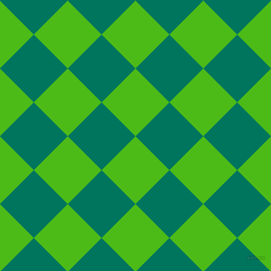 45/135 degree angle diagonal checkered chequered squares checker pattern checkers background, 95 pixel squares size, Kelly Green and Tropical Rain Forest checkers chequered checkered squares seamless tileable