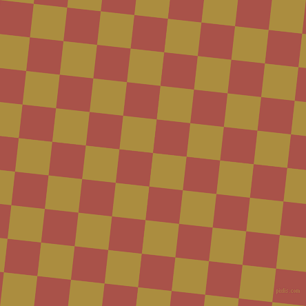 84/174 degree angle diagonal checkered chequered squares checker pattern checkers background, 49 pixel square size, , Luxor Gold and Apple Blossom checkers chequered checkered squares seamless tileable