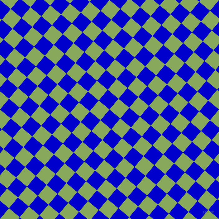 50/140 degree angle diagonal checkered chequered squares checker pattern checkers background, 45 pixel squares size, Medium Blue and Chelsea Cucumber checkers chequered checkered squares seamless tileable