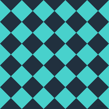 45/135 degree angle diagonal checkered chequered squares checker pattern checkers background, 64 pixel squares size, , Midnight and Medium Turquoise checkers chequered checkered squares seamless tileable