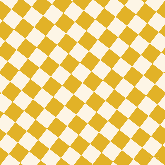 52/142 degree angle diagonal checkered chequered squares checker pattern checkers background, 48 pixel square size, Old Lace and Gold Tips checkers chequered checkered squares seamless tileable