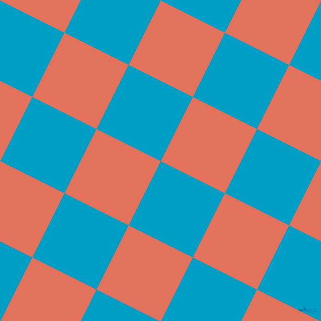 63/153 degree angle diagonal checkered chequered squares checker pattern checkers background, 142 pixel squares size, Pacific Blue and Terra Cotta checkers chequered checkered squares seamless tileable