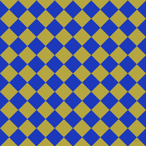 45/135 degree angle diagonal checkered chequered squares checker pattern checkers background, 42 pixel squares size, Persian Blue and Brass checkers chequered checkered squares seamless tileable