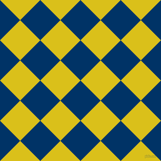 45/135 degree angle diagonal checkered chequered squares checker pattern checkers background, 91 pixel square size, Prussian Blue and Sunflower checkers chequered checkered squares seamless tileable