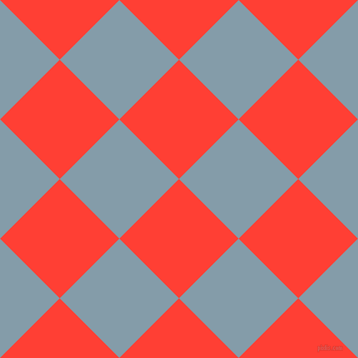 45/135 degree angle diagonal checkered chequered squares checker pattern checkers background, 118 pixel squares size, Red Orange and Bali Hai checkers chequered checkered squares seamless tileable