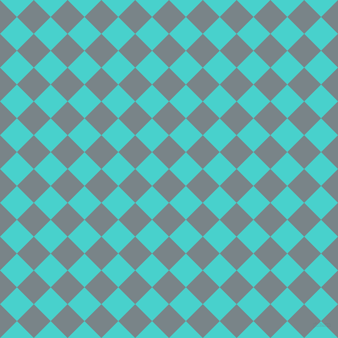 45/135 degree angle diagonal checkered chequered squares checker pattern checkers background, 49 pixel square size, , Regent Grey and Medium Turquoise checkers chequered checkered squares seamless tileable