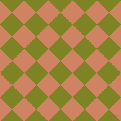 45/135 degree angle diagonal checkered chequered squares checker pattern checkers background, 58 pixel squares size, Trendy Green and Burning Sand checkers chequered checkered squares seamless tileable