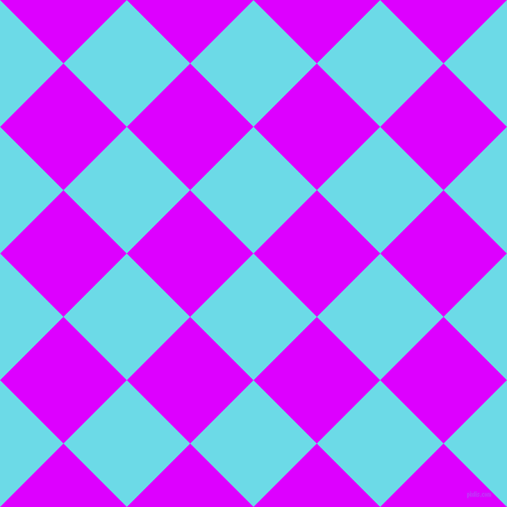 45/135 degree angle diagonal checkered chequered squares checker pattern checkers background, 129 pixel square size, , Turquoise Blue and Psychedelic Purple checkers chequered checkered squares seamless tileable