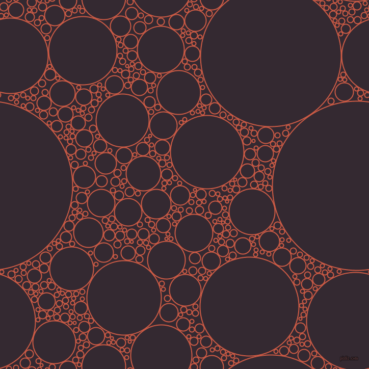 bubbles, circles, sponge, big, medium, small, 2 pixel line width, Dark Coral and Melanzane circles bubbles sponge soap seamless tileable