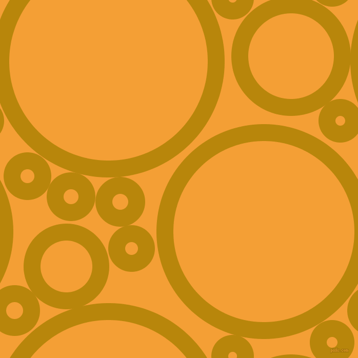 bubbles, circles, sponge, big, medium, small, 33 pixel line width, Dark Goldenrod and Yellow Sea circles bubbles sponge soap seamless tileable
