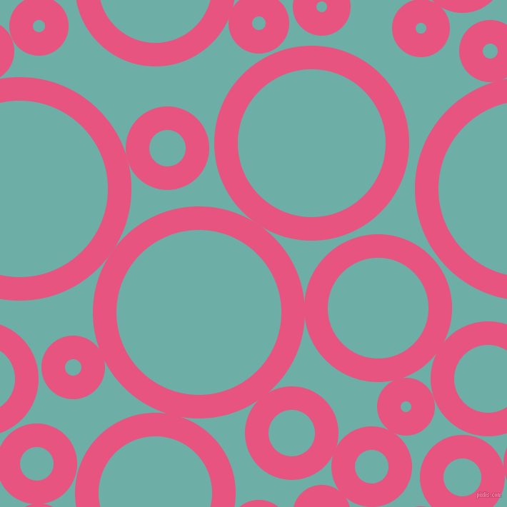 bubbles, circles, sponge, big, medium, small, 33 pixel line width, Dark Pink and Tradewind circles bubbles sponge soap seamless tileable