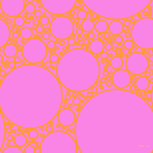 bubbles, circles, sponge, big, medium, small, 5 pixel line width, Neon Carrot and Pale Magenta circles bubbles sponge soap seamless tileable