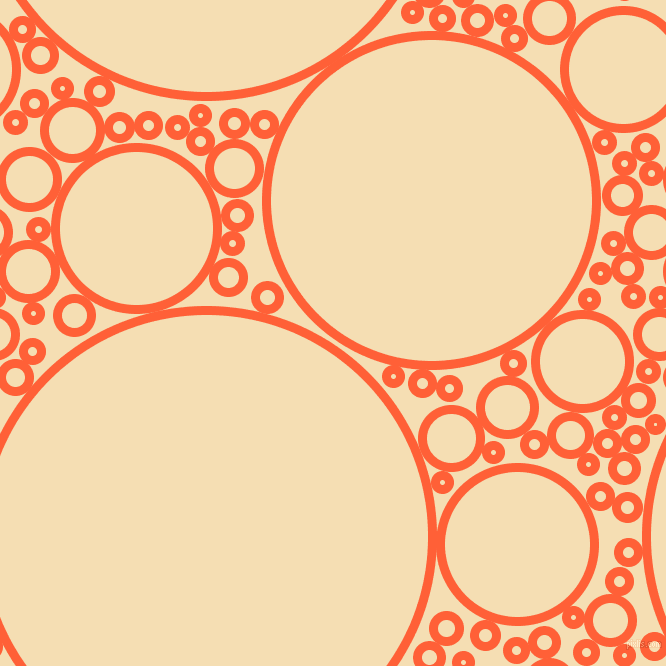bubbles, circles, sponge, big, medium, small, 9 pixel line width, Outrageous Orange and Wheat circles bubbles sponge soap seamless tileable