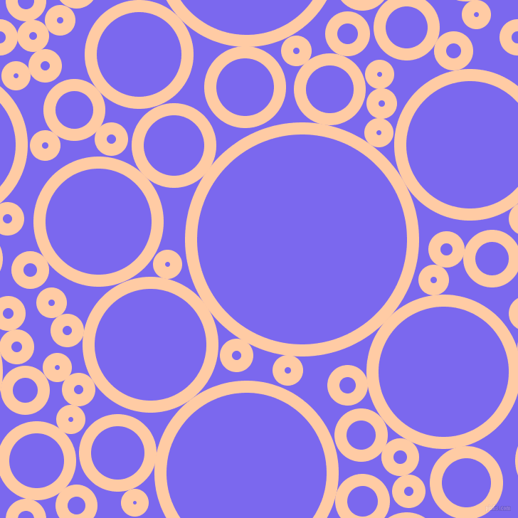 bubbles, circles, sponge, big, medium, small, 17 pixel line width, Peach and Medium Slate Blue circles bubbles sponge soap seamless tileable