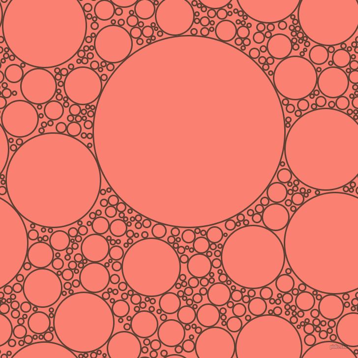 bubbles, circles, sponge, big, medium, small, 3 pixel line width, Very Dark Brown and Salmon circles bubbles sponge soap seamless tileable