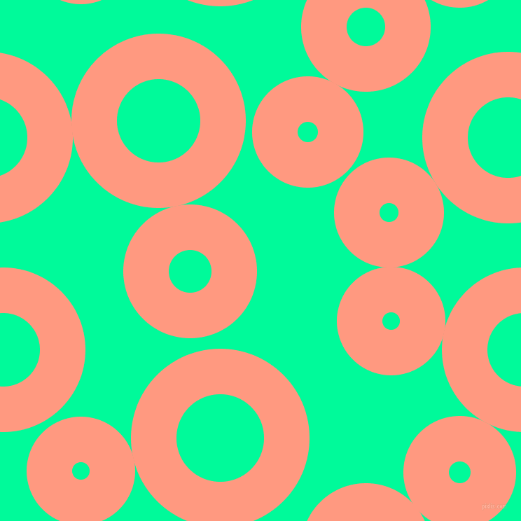bubbles, circles, sponge, big, medium, small, 65 pixel line width, Vivid Tangerine and Medium Spring Green circles bubbles sponge soap seamless tileable