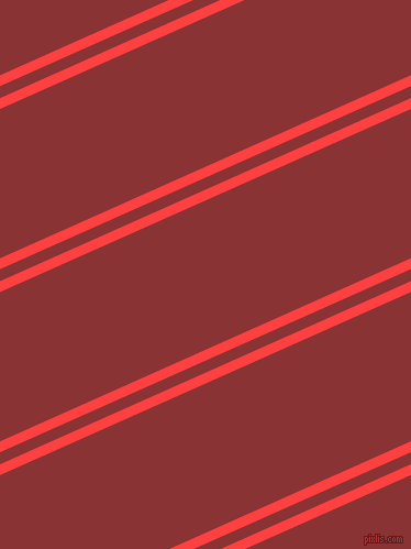 24 degree angle dual stripes line, 9 pixel line width, 10 and 124 pixel line spacing, Coral Red and Old Brick dual two line striped seamless tileable