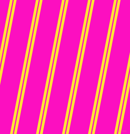 79 degree angle dual striped lines, 9 pixel lines width, 4 and 65 pixel line spacing, Gorse and Shocking Pink dual two line striped seamless tileable