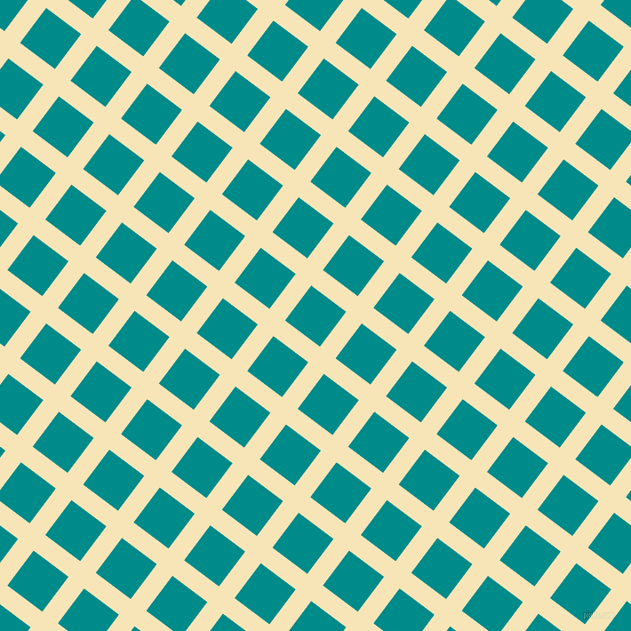 53/143 degree angle diagonal checkered chequered lines, 22 pixel lines width, 49 pixel square size, Barley White and Dark Cyan plaid checkered seamless tileable