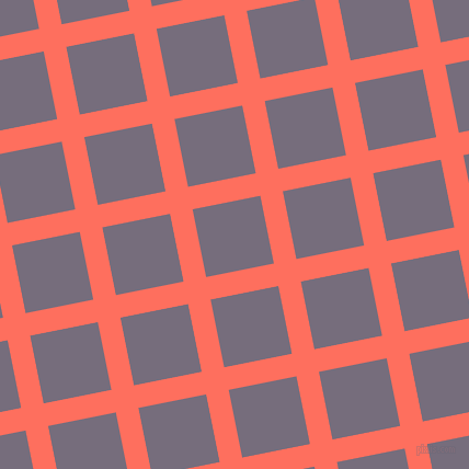 11/101 degree angle diagonal checkered chequered lines, 21 pixel line width, 63 pixel square size, Bittersweet and Mamba plaid checkered seamless tileable