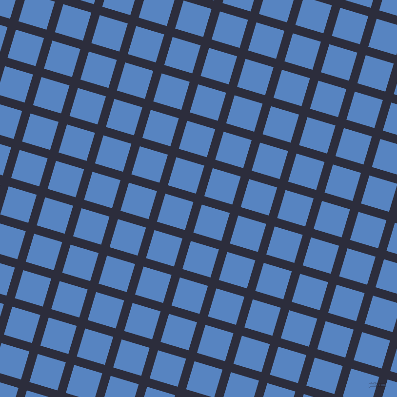 73/163 degree angle diagonal checkered chequered lines, 18 pixel line width, 60 pixel square size, Black Rock and Havelock Blue plaid checkered seamless tileable