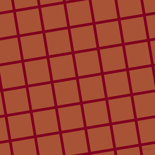 9/99 degree angle diagonal checkered chequered lines, 11 pixel lines width, 91 pixel square size, Burgundy and Orange Roughy plaid checkered seamless tileable