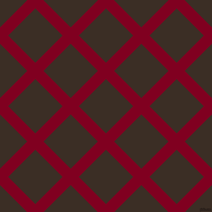 45/135 degree angle diagonal checkered chequered lines, 37 pixel line width, 123 pixel square size, Burgundy and Sambuca plaid checkered seamless tileable