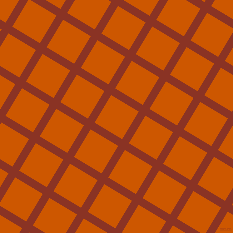 59/149 degree angle diagonal checkered chequered lines, 25 pixel line width, 103 pixel square size, Burnt Umber and Tenne Tawny plaid checkered seamless tileable