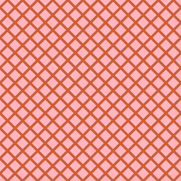 45/135 degree angle diagonal checkered chequered lines, 8 pixel lines width, 26 pixel square size, Chilean Fire and Light Pink plaid checkered seamless tileable