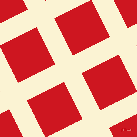 27/117 degree angle diagonal checkered chequered lines, 65 pixel line width, 137 pixel square size, China Ivory and Fire Engine Red plaid checkered seamless tileable