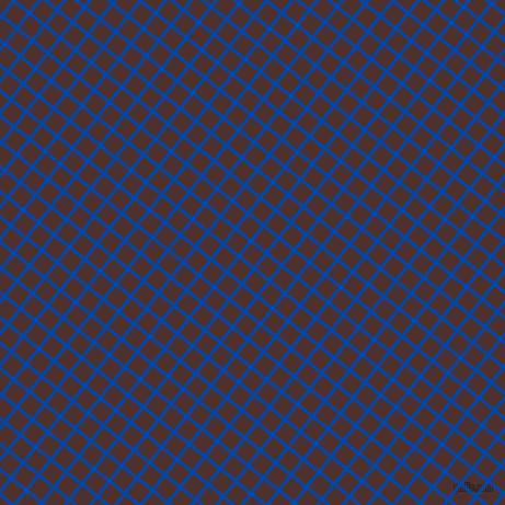 51/141 degree angle diagonal checkered chequered lines, 3 pixel lines width, 15 pixel square size, Cobalt and Espresso plaid checkered seamless tileable