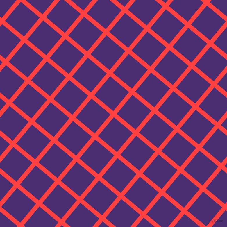 50/140 degree angle diagonal checkered chequered lines, 15 pixel line width, 85 pixel square size, Coral Red and Blue Diamond plaid checkered seamless tileable