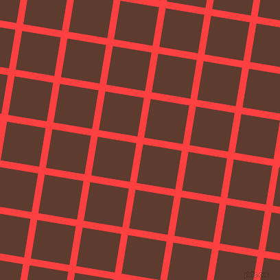 81/171 degree angle diagonal checkered chequered lines, 10 pixel line width, 57 pixel square size, Coral Red and Cioccolato plaid checkered seamless tileable