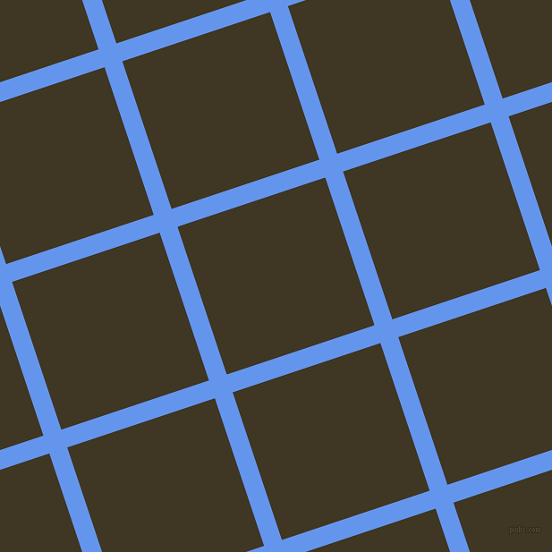 18/108 degree angle diagonal checkered chequered lines, 21 pixel lines width, 174 pixel square size, Cornflower Blue and Mikado plaid checkered seamless tileable