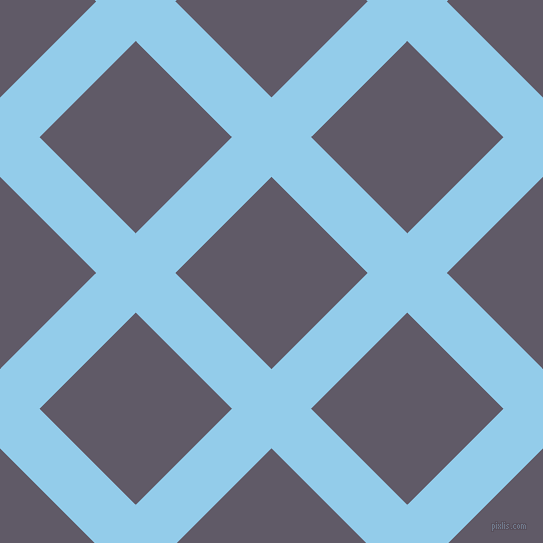 45/135 degree angle diagonal checkered chequered lines, 56 pixel line width, 136 pixel square size, Cornflower and Mobster plaid checkered seamless tileable