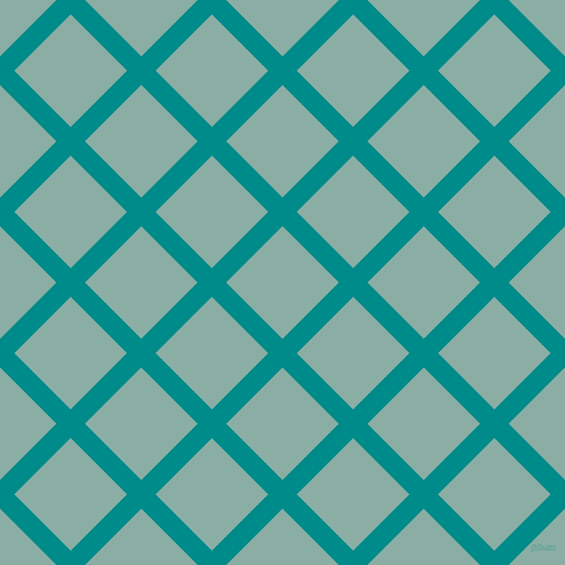 45/135 degree angle diagonal checkered chequered lines, 29 pixel line width, 114 pixel square size, Dark Cyan and Sea Nymph plaid checkered seamless tileable