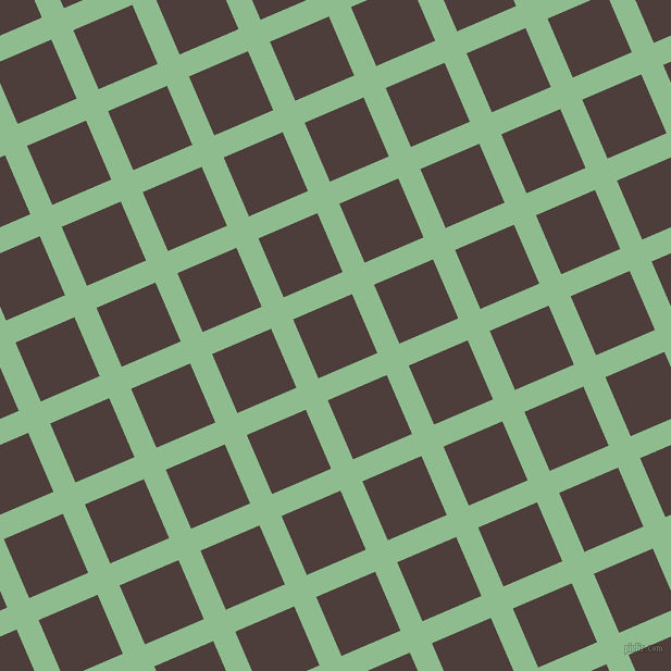 23/113 degree angle diagonal checkered chequered lines, 22 pixel lines width, 59 pixel square size, Dark Sea Green and Crater Brown plaid checkered seamless tileable