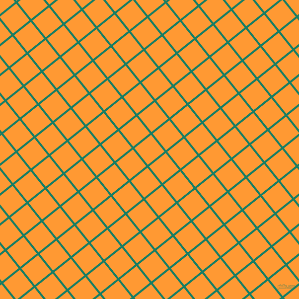 39/129 degree angle diagonal checkered chequered lines, 4 pixel line width, 43 pixel square size, Deep Sea and Neon Carrot plaid checkered seamless tileable