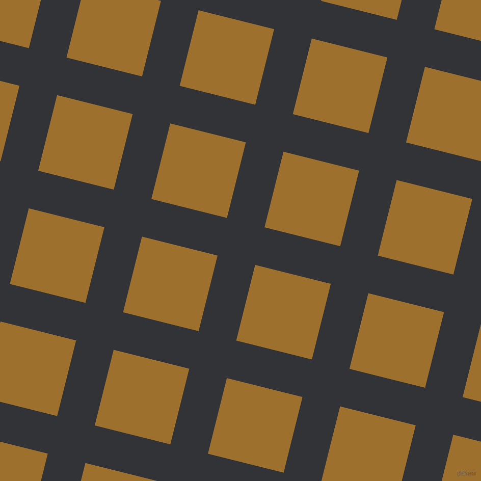 76/166 degree angle diagonal checkered chequered lines, 76 pixel line width, 153 pixel square size, Ebony and Buttered Rum plaid checkered seamless tileable