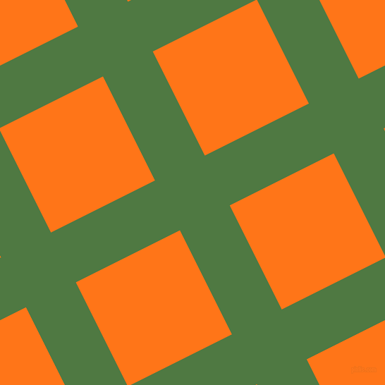 27/117 degree angle diagonal checkered chequered lines, 79 pixel line width, 165 pixel square size, Fern Green and Pumpkin plaid checkered seamless tileable