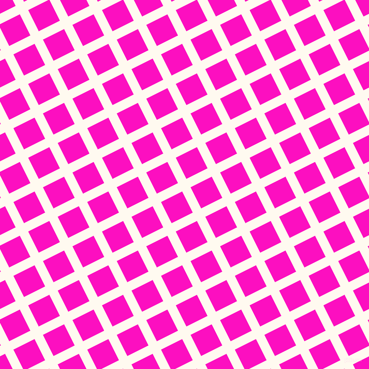 27/117 degree angle diagonal checkered chequered lines, 19 pixel lines width, 48 pixel square size, Floral White and Shocking Pink plaid checkered seamless tileable