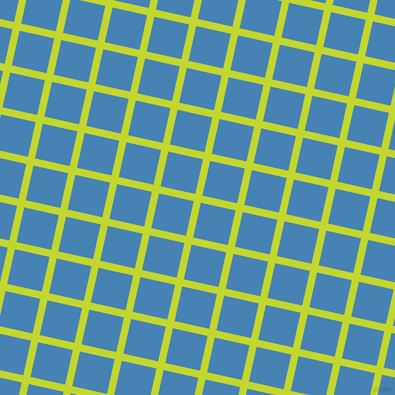 77/167 degree angle diagonal checkered chequered lines, 15 pixel lines width, 73 pixel square size, Fuego and Steel Blue plaid checkered seamless tileable