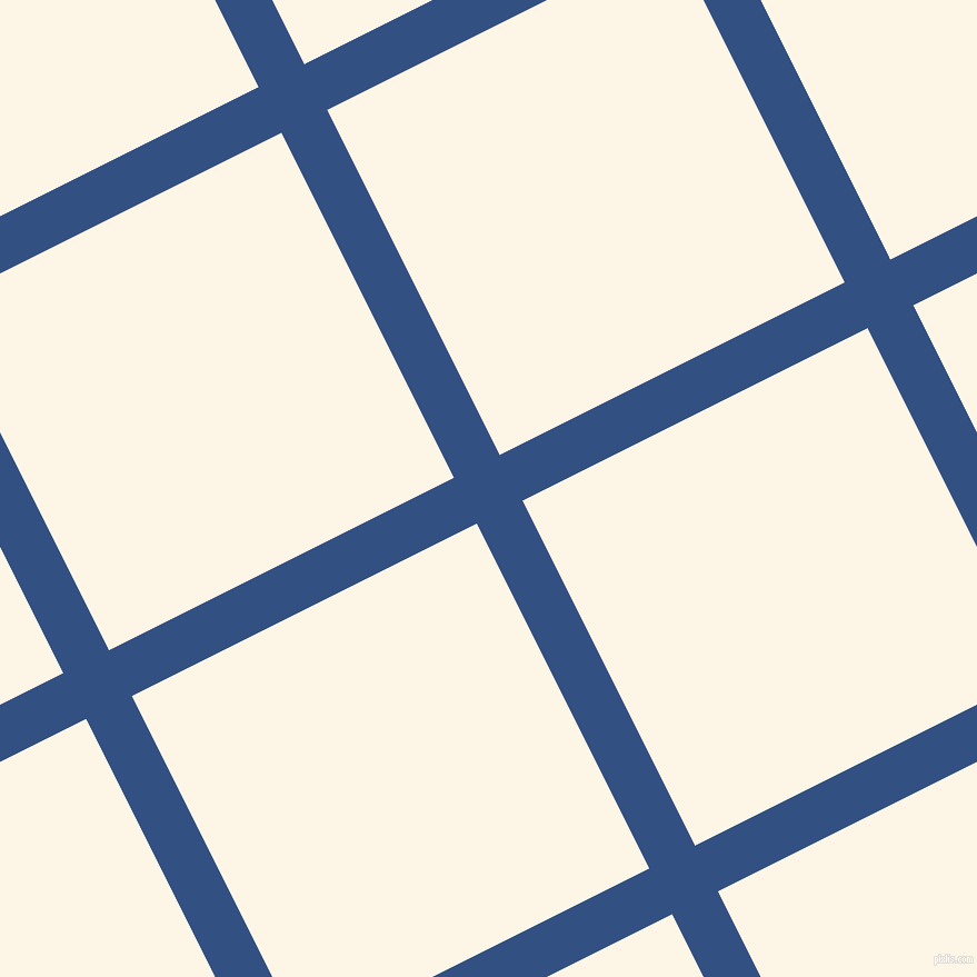 27/117 degree angle diagonal checkered chequered lines, 46 pixel lines width, 347 pixel square size, Fun Blue and Old Lace plaid checkered seamless tileable